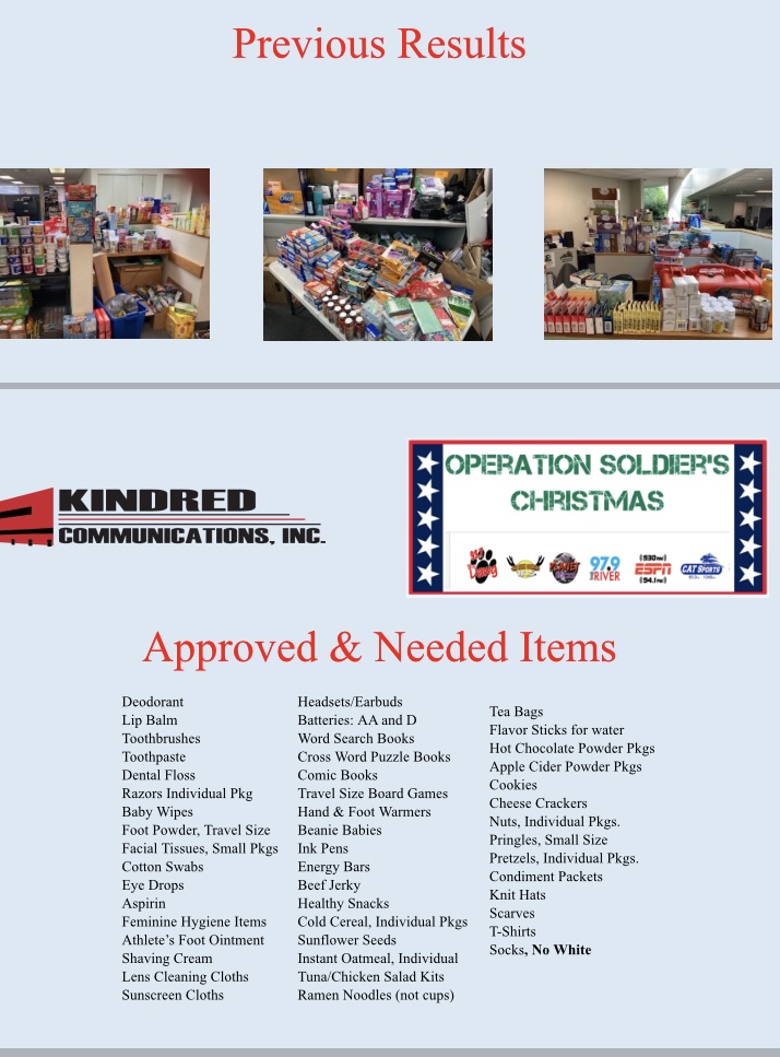 Kindred Communications Promotes Operation Soldier’s Christmas